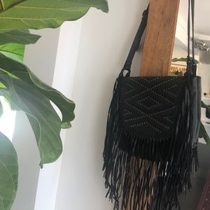 Cleobella Black Leather Crossbody Fringe